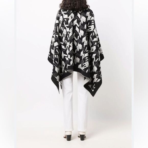 ZADIG & VOLTAIRE Elliot Love Wool-Blend Poncho - Black White LOGO - Picture 3 of 13